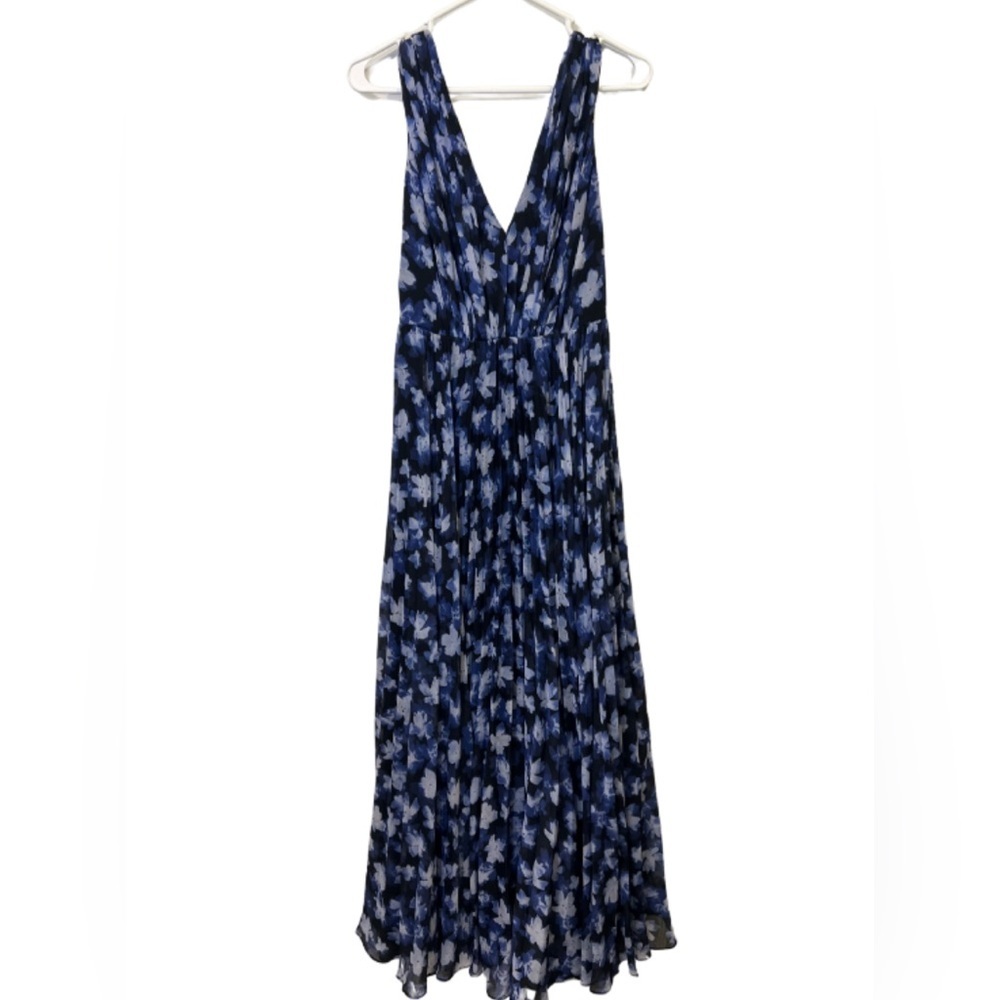Monique Lhuillier Navy and Light Blue Floral Maxi Dress